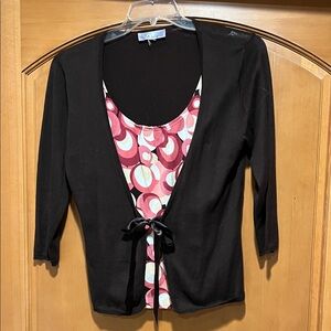 Black Cardigan with Pink Patterned Top